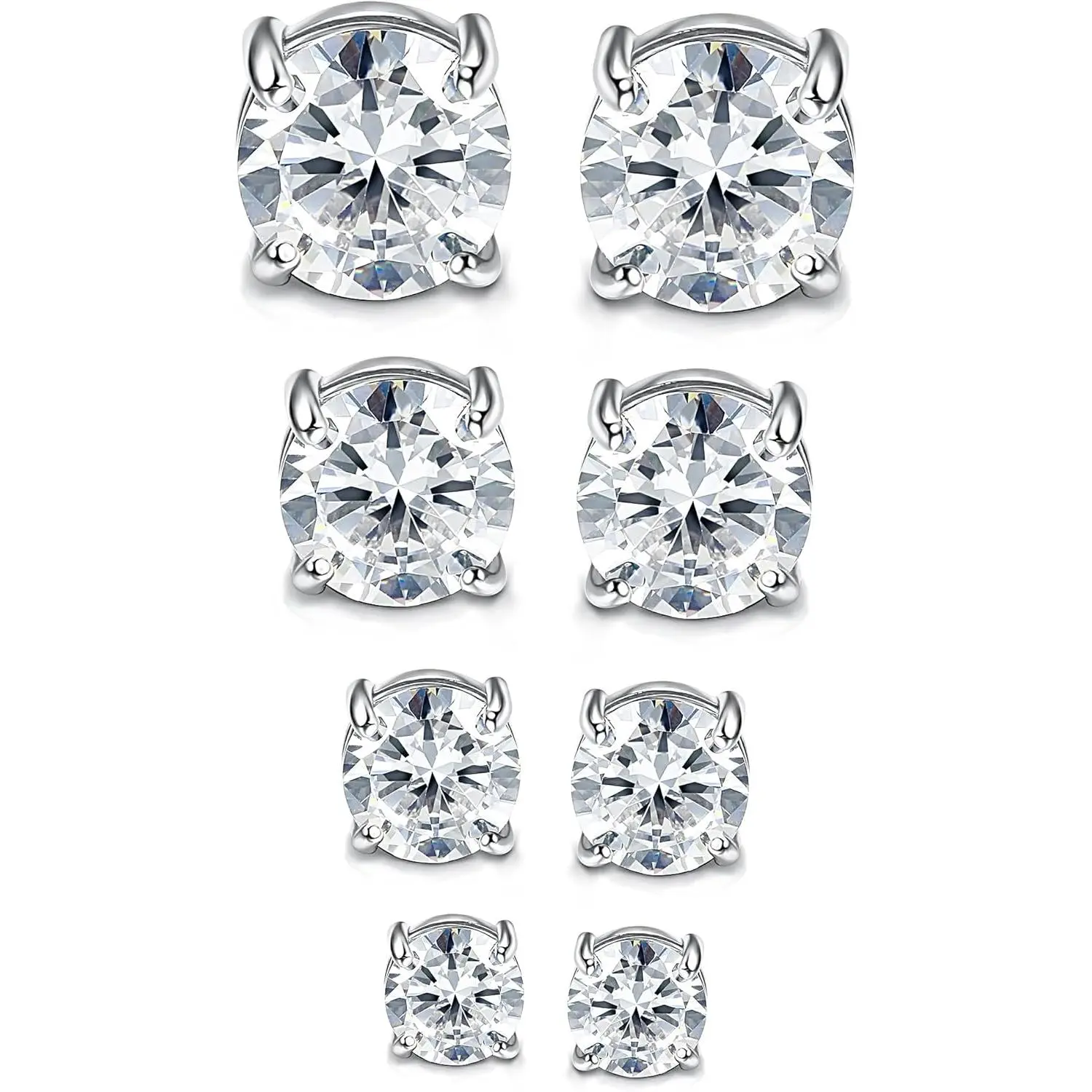 Sanfenly Mini Magnetic Ear Stud Earrings - 4 Pairs 4-7MM Shiny Cubic Zirconia, Hypoallergenic Stainless Steel Non-Pierced Fake Earrings with Secure Design, Mini Magnetic Earrings