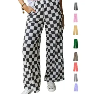 Women's Plaid Print Pocket Elastic Waist Straight Leg Pants, Casual Comfy Trousers for Daily Wear, Casual Fashion Trousers, Ladies Bottoms for All Seasons