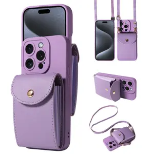 iPhone 16 Pro Max/15 Pro Max/14/13/12 Compatible Protective Leather Wallet Case, Crossbody Phone Cover with Button Pocket for Cash & Cards Accessories