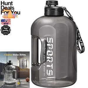 [SUPER Deals ] 4000ml 1 Gallon Water Bottle with Handle Large Gallon Water Jug with Strap Big Sports Bottle for Gym Reusable Black Water Container 128 oz Leak Proof BPA Free Wide Mouth for Easy Cleaning