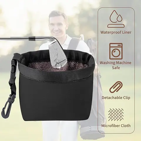 Compact 2-in-1 Golf Club & Ball Cleaner, Waterproof Cleaning Pouch with Water Reservoir and Clip-on Hook, a Practical Golf Supply for Course Cleanup, Practical Tool, Portable Golf Club Bag Accessories, Golf Equipment, Golf Accessory