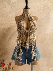 Women's Leopard Print Tank Top, Sleeveless Slim-Fit, Casual Y2K Style, Strappy Back, Perfect for Beach, Parties, Travel, All Seasons