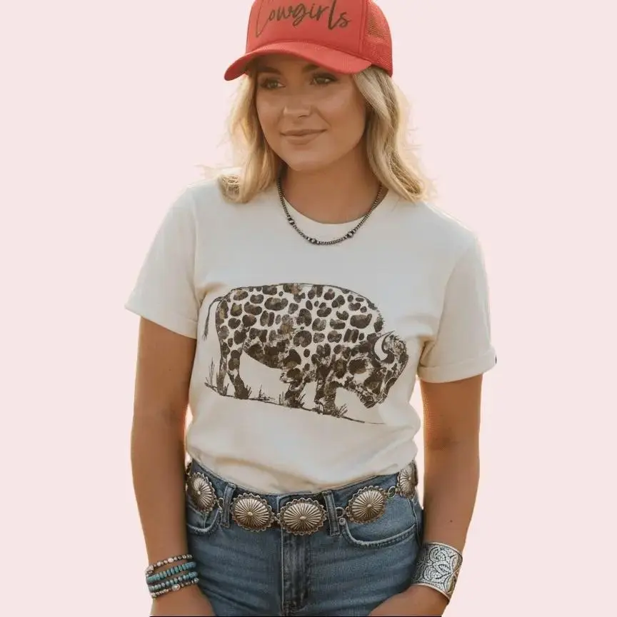 Leopard Buffalo Tshirt, Wild West Rodeo Tee, Cowboy Cowgirl Merch, Western Southern Trendy, Country Shirt