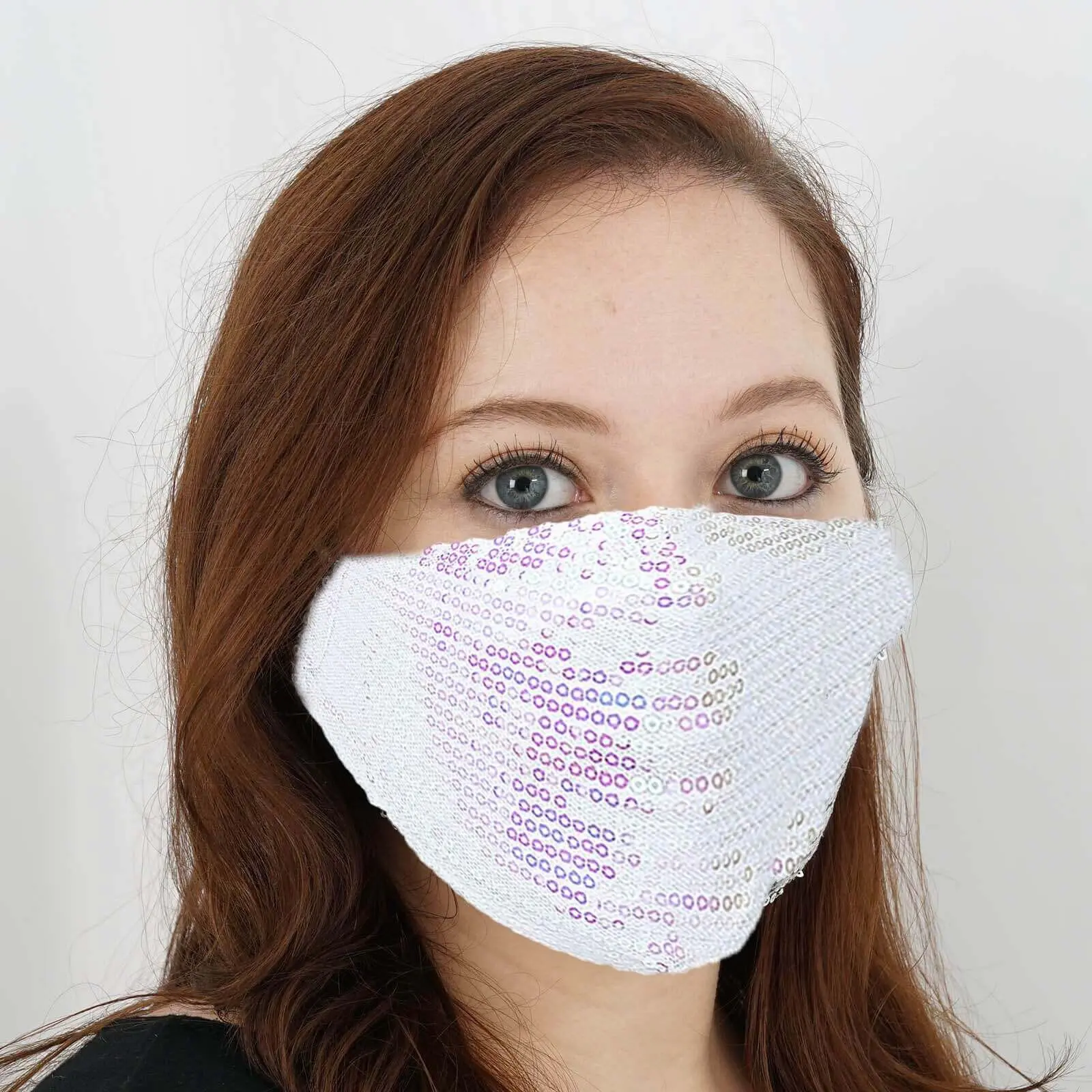 Unisex 5-Pack Everyday White Sequined Cotton Fashion Face Masks - Reusable Pack with Ear Loops, Creative Masks for Daily Use, Casual Face Covering Masks & Accessories