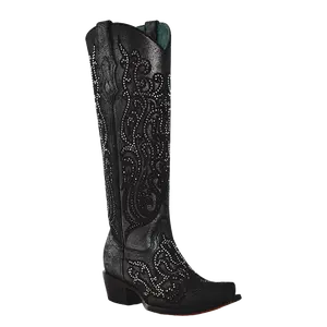 Corral Ladies Crystals & Overlay Black Tall Western Boots C4097