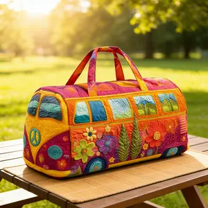 21 inch*10 inch*10 inch  Women's Hippie Bus Travel Bag, 18"x9"x9" Floral Quilted Boho Cotton Weekender Tote Bag, Large Capacity Boho Handbag, Perfect for Vacation & Daily Use