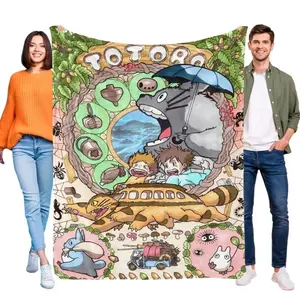 Funny cartoon anime My Neighbor Totoro soft printed plush throw blanket, comfortable home decoration for all seasons holiday gift 30" x 40"