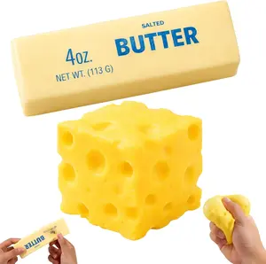 2pcs Butter squishy toys, adult stress-relieving toys, including cheese squishy toys and butter squishy toys, soft squeeze toys, suitable for party gifts and birthday presents.