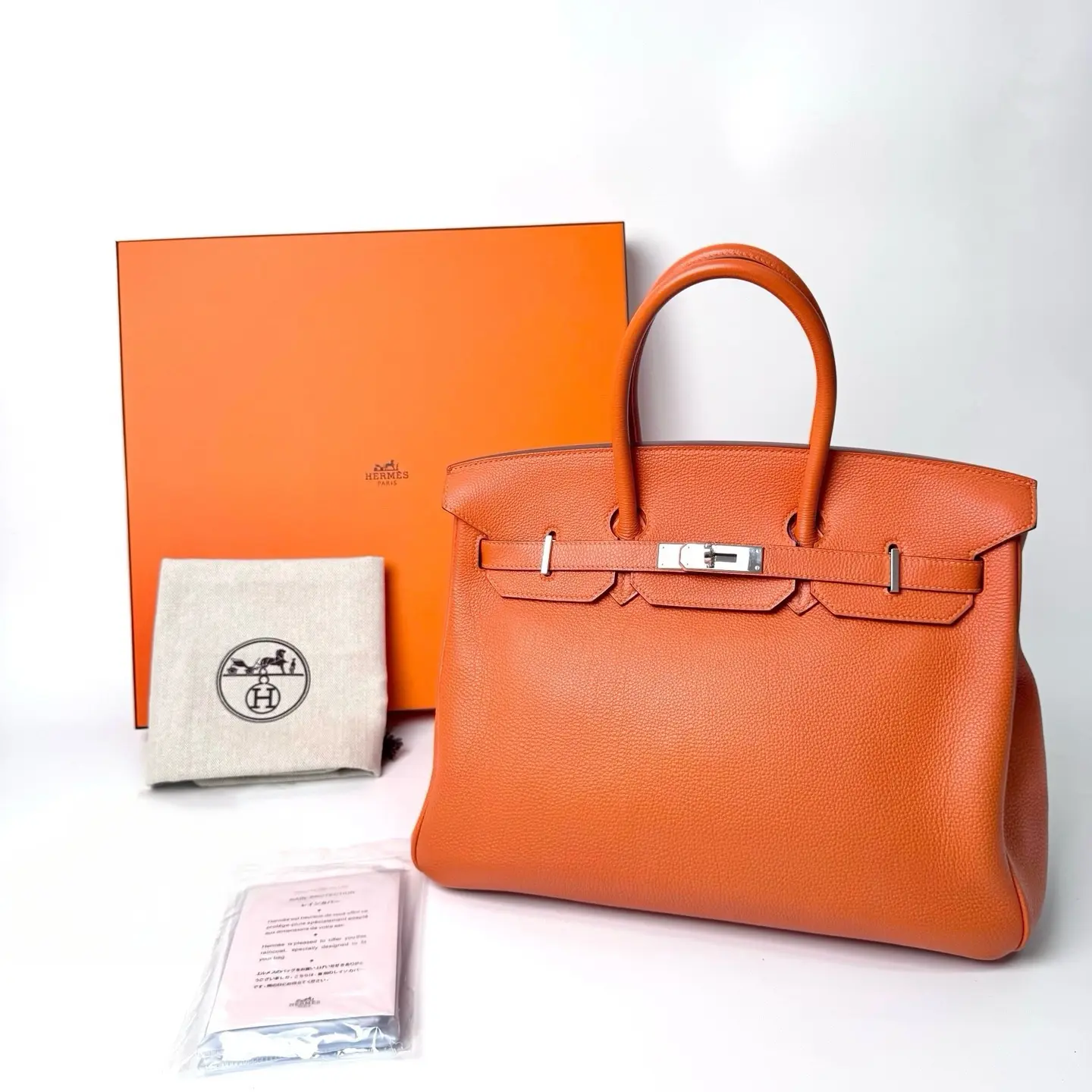 Pre-owned HERMÈS Birkin Series Orange Clemence Leather Birkin 35 Base Length Approx.35cm 2010 Stamp N24261986