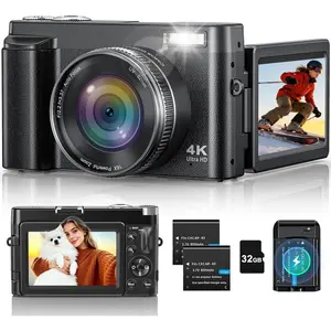 4K Digital Camera for Photography, 48MP Vlogging Camera with Autofocus, Flash, 180? Flip Screen, 16X Zoom, 32GB Card, 2  & Charger, Compact Travel Camera for Teens, Beginners & YouTube