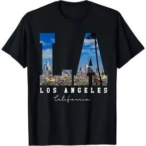Los-Angeles California LA Skyline Pride-Black White Summer Casual Shortsleeve Cotton T-Shirt funny graphic tee