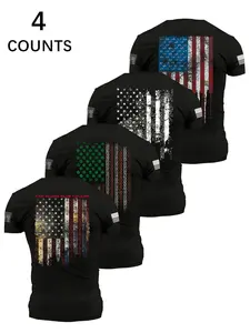 Men's 3 Piece Patriotic American Flag T-Shirt Set, Vintage Camo Clover Celtic Knot Print Short Sleeve, Soft Cotton Blend Casual Top