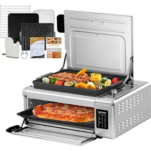 10-in-1 Multi-Cooking Digital Countertop Oven, 18QT Size Flip-Up Space-Saving Design, 9 Preset Functions, 1600W Easy-Clean Electric Indoor Toaster Oven for Home Use