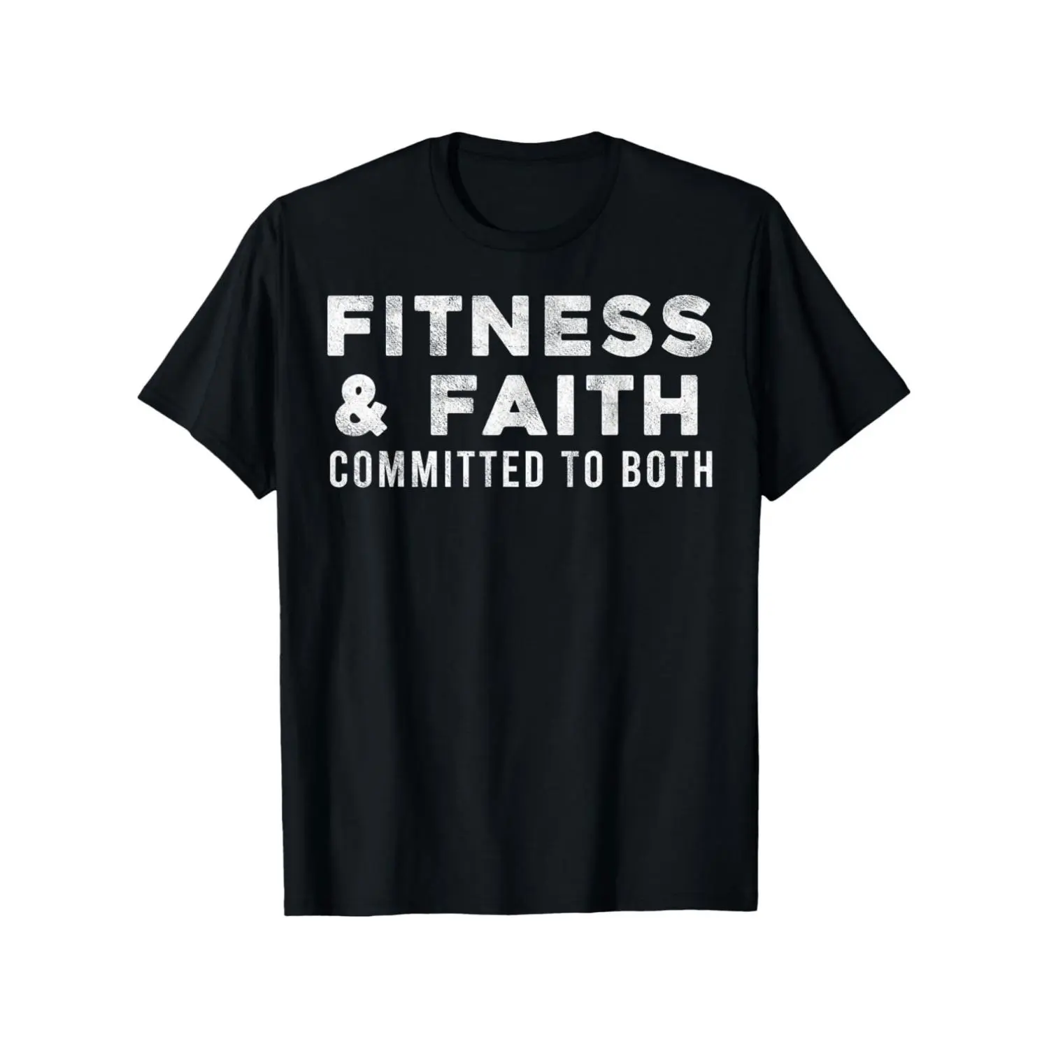 Faith and Fitness Commitment T-Shirt for Gym Enthusiasts Unisex Christian Motivational Workout Tee Black with White Lettering All Season Comfort Round Neck Casual Cotton T-shirt 2025 Summer Short
