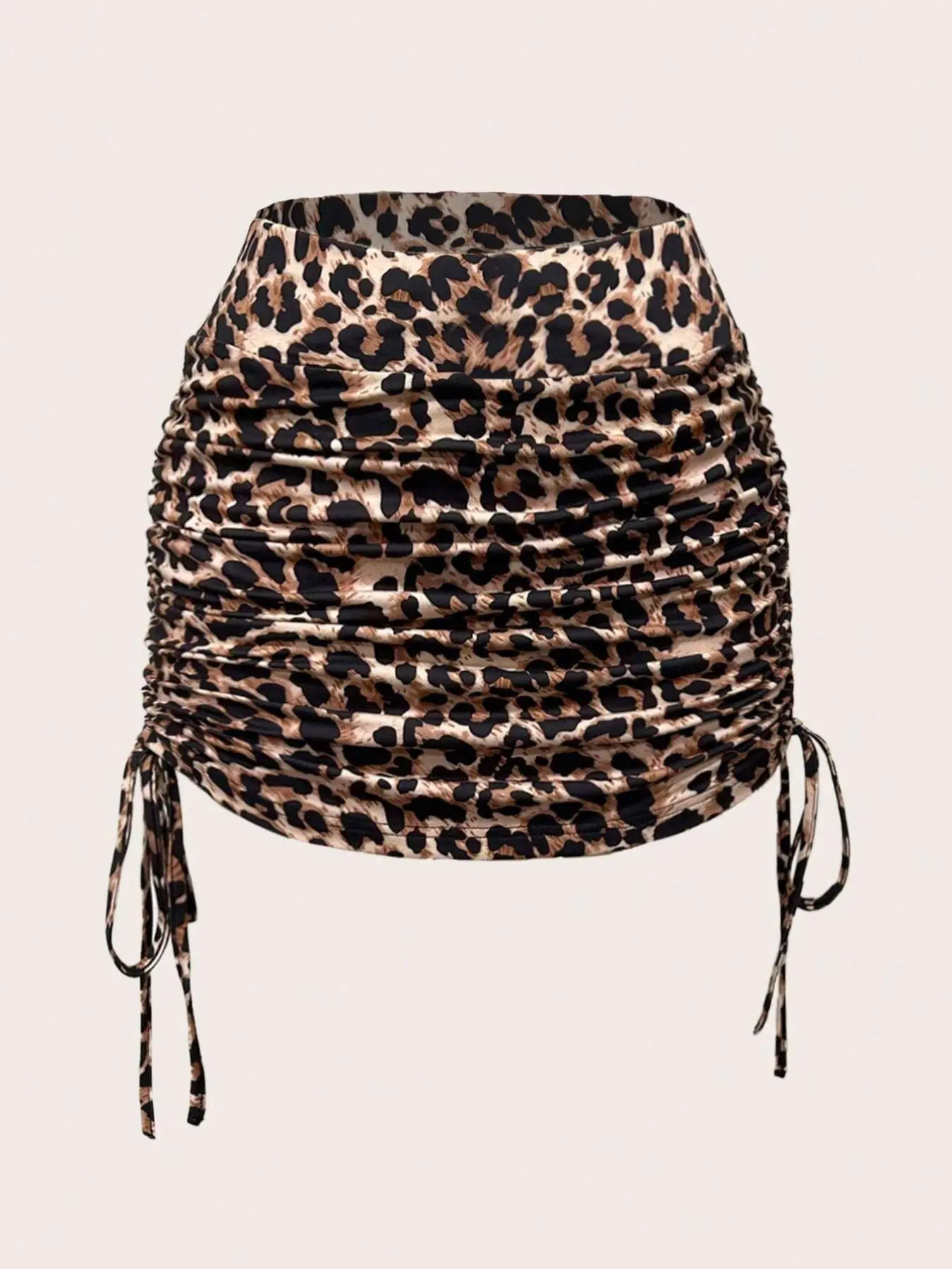 Women's Summer Casual Leopard Print Mini Slim Fitting Skirt with Adjustable Drawstring Sides, Stylish and Comfortable Short Skirt for Everyday Wear Womenswear Casual Comfy Skirt