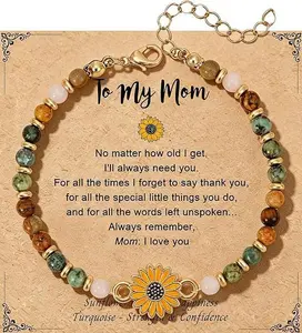Sunflower Bracelet for Mom,“I Love You Mom” Emotional Beaded Jewelry with Card,Perfect Gift For Birthday,Thanksgiving Day,Mother's Day,Christmas