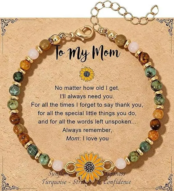 Casual Sunflower Beaded Bracelet for Mom, Adjustable Jewelry with an Emotional Message Card, Female Thanksgiving & Birthday Gift