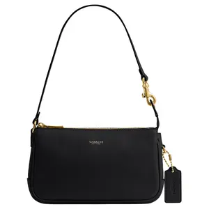 COACH Plaza 18 Small Leather Crossbody Bag with Gold Hardware for Women in Black