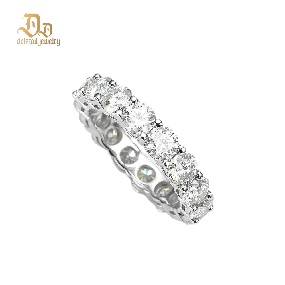 Delzzad Prong Eternity Wedding Ring Band Round VVS Synthetic Moissanite Ring Band S925/Copper Band Christmas Gift