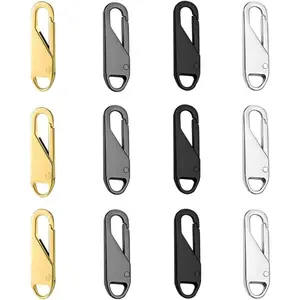 Zipper Pull Replacement (Upgraded), 12 count Detachable Zipper Pull Oval Tabs for Luggage Clothing Jackets Backpacks Boots Purse Coat(4 Color Black, , , Brilliant Black)