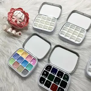 12-Grid Mini Watercolor Box - Ultra-Compact, Lightweight, Travel-Sized, Moisturizing Palette for Painting and Sketching - Perfect for Artists, Students, and Hobbyists - Ready to be Filled with Your Favorite Colors