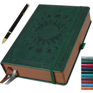 Green Journal for Men & Women, Daily for Classic Lined Writing, 360 Pages Hardcover Journaling Notebook with Pen,  Sun & Moon Design, A5 (5.9'' x 8.5'')