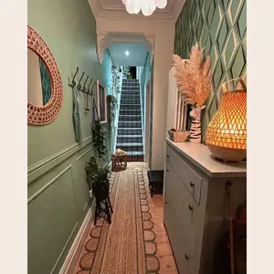 Olive Green Scalloped Jute Rug Runner 12'