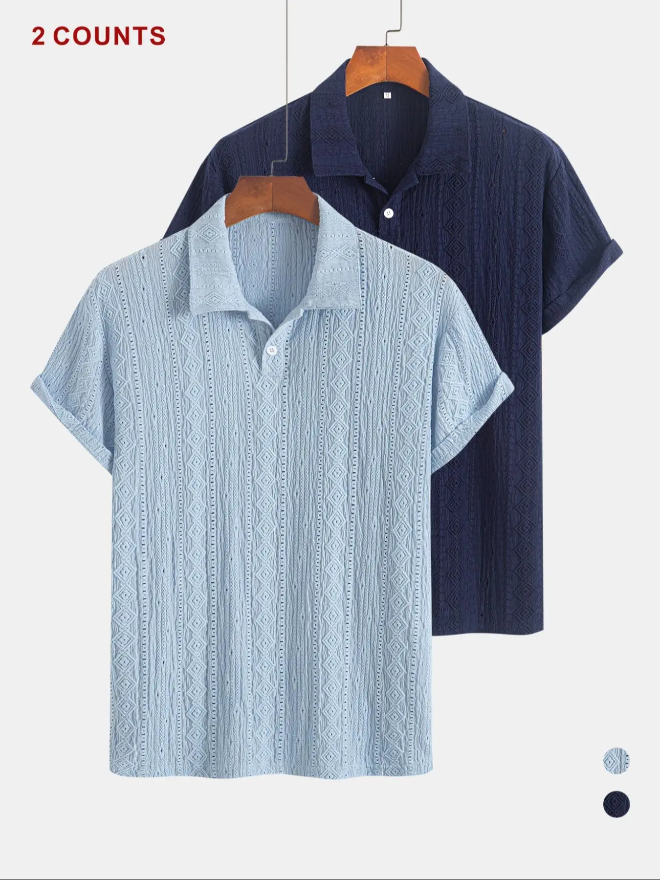 Men's Solid Color Jacquard Button Front Half Placket Knitted Polo Shirt, Regular Fit Masculine Casual Design Comfy Breathable Short Sleeve Collared Top for Summer, Men's Clothes for Daily Wear