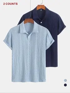 Men's Solid Color Jacquard Button Front Half Placket Polo Shirt, Regular Fit Masculine Casual Design Comfy Breathable Short Sleeve Collared Top for Summer, Men's Clothes for Daily Wear