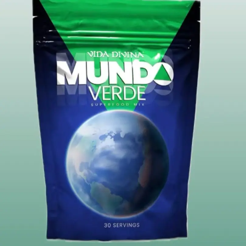 Vida Divina Mundo Verde Rojo amarillo. Drink Beverage
