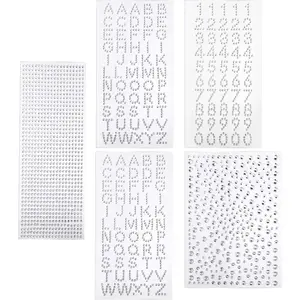 5 Sheets Grad Cap Decoration Set Glitter Alphabet Letter Stickers Gemstone Border Stickers with Self-Adhesive Rhinestone Numbers for Graduation Cap Crafts Supplies (Silver)