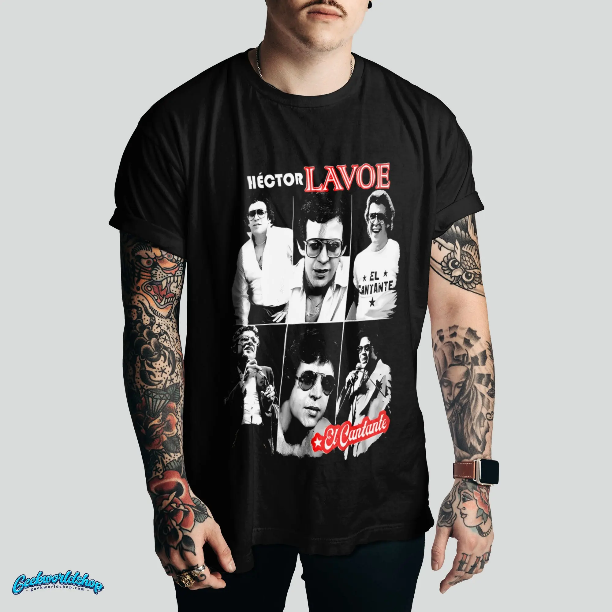 Héctor Lavoe Graphic T-Shirt for Women, Retro 90s Bootleg Style Collage Print, Shortsleeve Round Neck Geek Fashion Salsa Top, Streetwear, Tshirt, Vintage, Bootleg Look