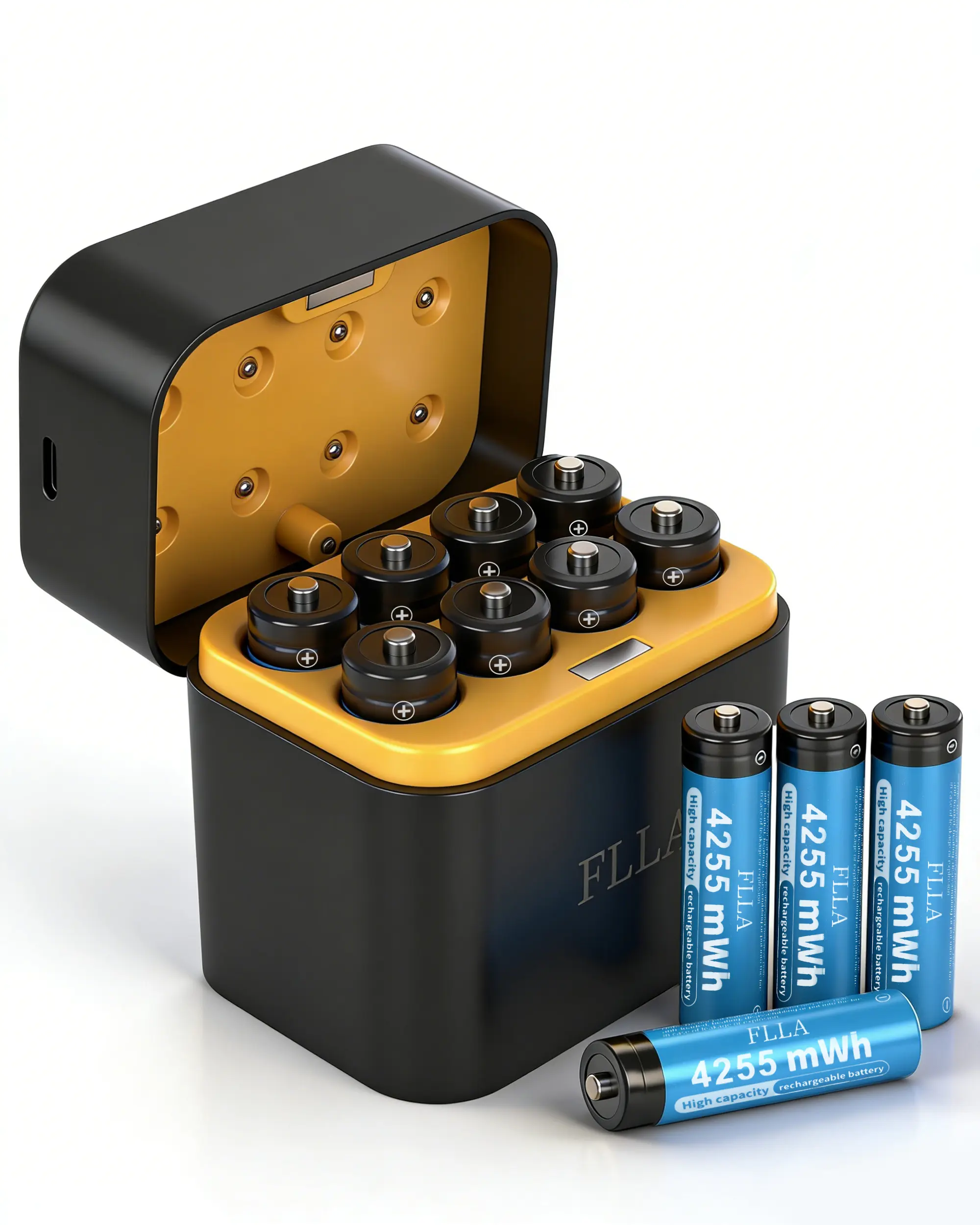FLLA Rechargeable AA Lithium Batteries with Fast USB-C Charger, 8Pack 4255 mWh 1.5V Constant Voltage for Blink Outdoor Camera, Xbox Controller, Flashlights – 2000+ Cycles