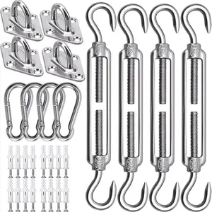44 Set Sun Shade Sail Hardware Kit for Rectangle & Triangle Shade Sail Install, Stainless Steel ShadeSail Fixing Accessories for Outdoor Patio Canopy Garden, Heavy Duty Awning Attachment 44 Set