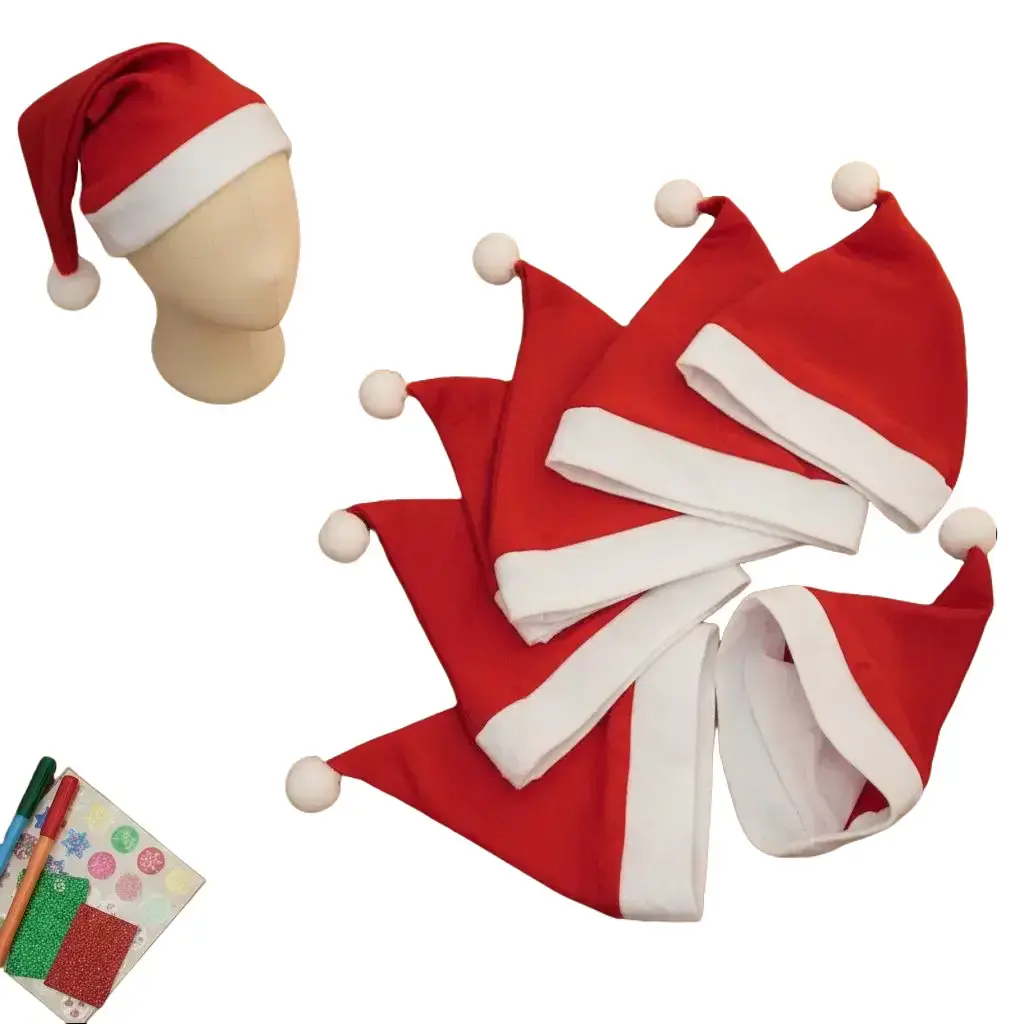 6 Pcs Santa Hats, Premium Non-woven Fabric Santa Claus Hats, Unisex Christmas Decorations for Kids & Adults, Red Santa Hats, Ideal for Christmas Party Wear