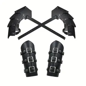 4-Piece Medieval Knight Armor Set, Vintage Mercenary Shoulder Armor & Viking Leather Wrist Guards, Ideal for Larp, Role Play, Renaissance Faire