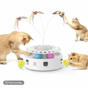 Potaroma 3in1 Cat Toy with Fluttering Butterfly, Moving Ambush Feather & Balls, USB Powered, Bright White, Indoor Exercise Kicker for Healthy Play