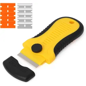 Locking Razor  Scraper with Safety Cap Glass Cooktop Scraper with Extra 10 Plastic  and 10 Metal  for Glass Clean  and Old Label Decal Sticker Remover