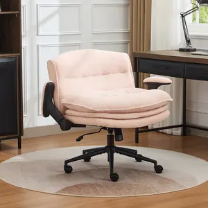 Criss Cross Chair with Flip-up Arms, Wide Criss Legged Chair with 3 Layer Cushion, Ergonomic Office Desk Chair with Wheels, Swivel Vanity Chair for Office, Living Room, Bedroom