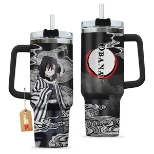 STORMMECH 40oz Obanai Insulated Vacuum Stainless Steel Tumbler - KNY Anime-Inspired Kitchenware, Handle Lid, Washable, Portable Leak-Proof Flask, Iced Coffee Drinkware, Otaku Gift, Anime Theme Mugs, Tumbler Style Mugs