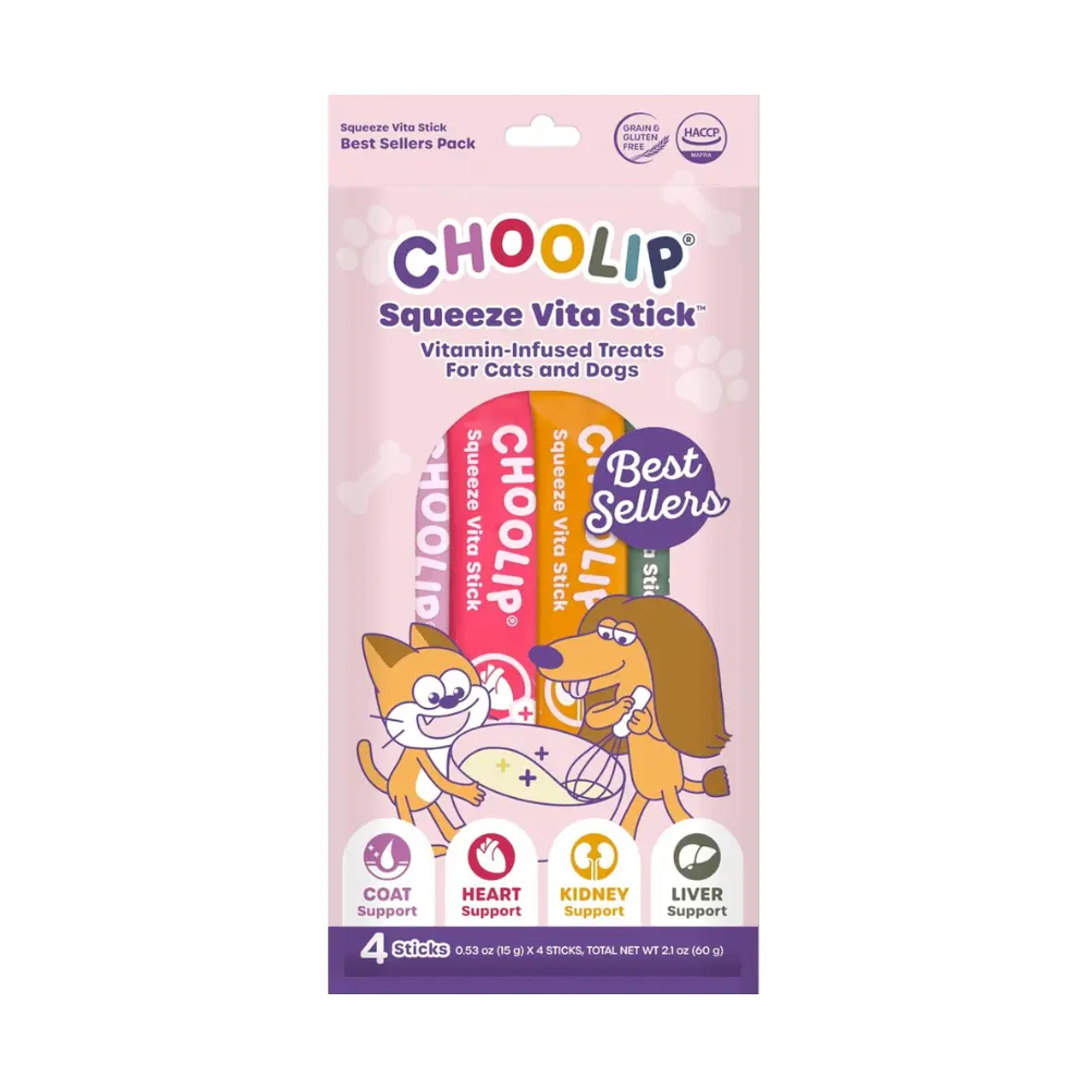 Choolip Squeeze Vita Stick Grain-Free Cat Treats - Best Sellers Pack, Easy Squeeze Feeding Format, Choline Chloride & Vitamin-Infused, High-Quality Ingredients, Hydration Support for Picky Cats