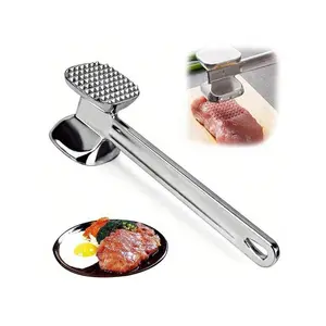 Heavy Duty Meat Tenderizer Hammer - Professional & Home Kitchen Steak Mallet With Non-Slip Grip, Heavy Weight Stainless Steel Construction, Double-Sided Flat Surface For Beef, Pork, Chicken, Veal - Reduce Cooking Time & Effortlessly Flatten Meats, Meat T