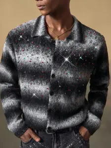 Long sleeve men - Men Gradient Rhinestone Knit Cardigan – For Daily Wear & Street Outfits tiktok shop deals shirts men long sleeve shirt men clothing jackets outfits men fall outfits button shirt fall outfit going out outfit sweaters Knitwear Menswear