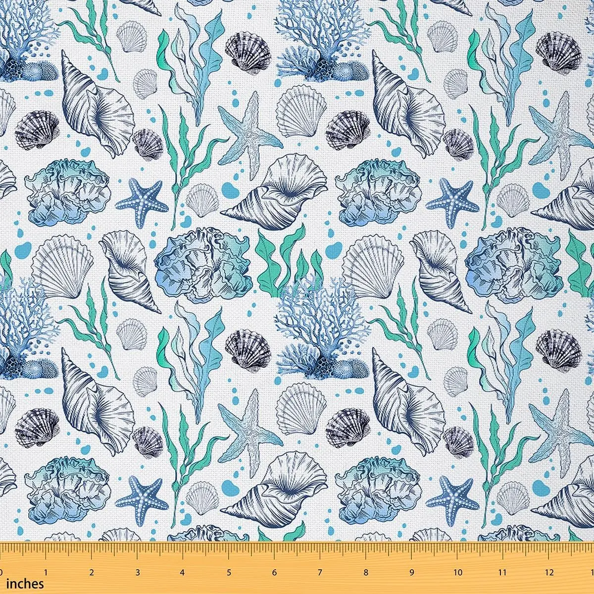 Starfish Blue Ocean Fabric by The Yard,Hawaiian Sealife Waterproof Fabric,Marine Sea Creatures Upholstery Fabric,Summer DIY Reupholstery Fabric, Outdoor Furniture, Polyester Fabric
