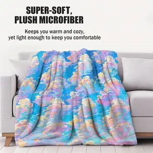 1 Piece Pastel Cloud Print Flannel Blanket, HD Digital Printed Decorative Throw Blanket, Ultra Soft Plush for Couch Bed Office & Car, Versatile Gift Blanket, All-Season Lightweight Flannel Blanket