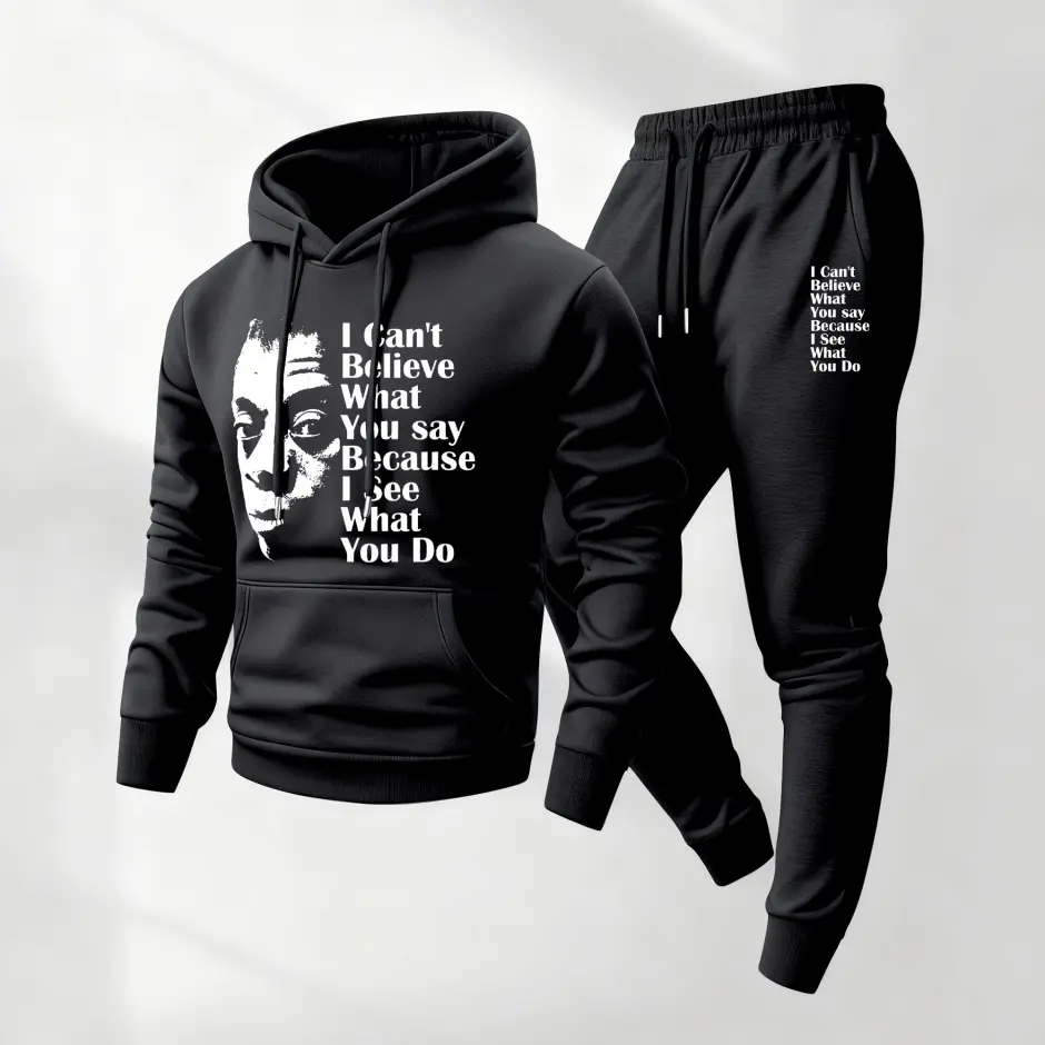 Men's 2-Piece James Baldwin Printed Polyester Tracksuit - Loose Long-Sleeve Hoodie, Drawstring Sweatpants, Mensfashion Casual Athletic Wear for Fall Winter Indoor-Outdoor Use