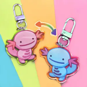 Axolotl Double Sided Glitter Epoxy Keychain with U-Shaped Clasp