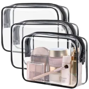 LAKSMI Clear Toiletry Bag, Clear TSA Approved Waterproof Quart Size Bag, Travel Makeup Set, Includes Makeup Brush, Bathroom Organizer Cosmetic Pouch