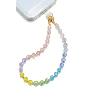 TRBR Rainbow Crystal Phone Charm, Glass Beaded Wrist Strap Lanyard, Bling Bracelet Wristlet Strap Compatible with iPhone & Most Phone Cases