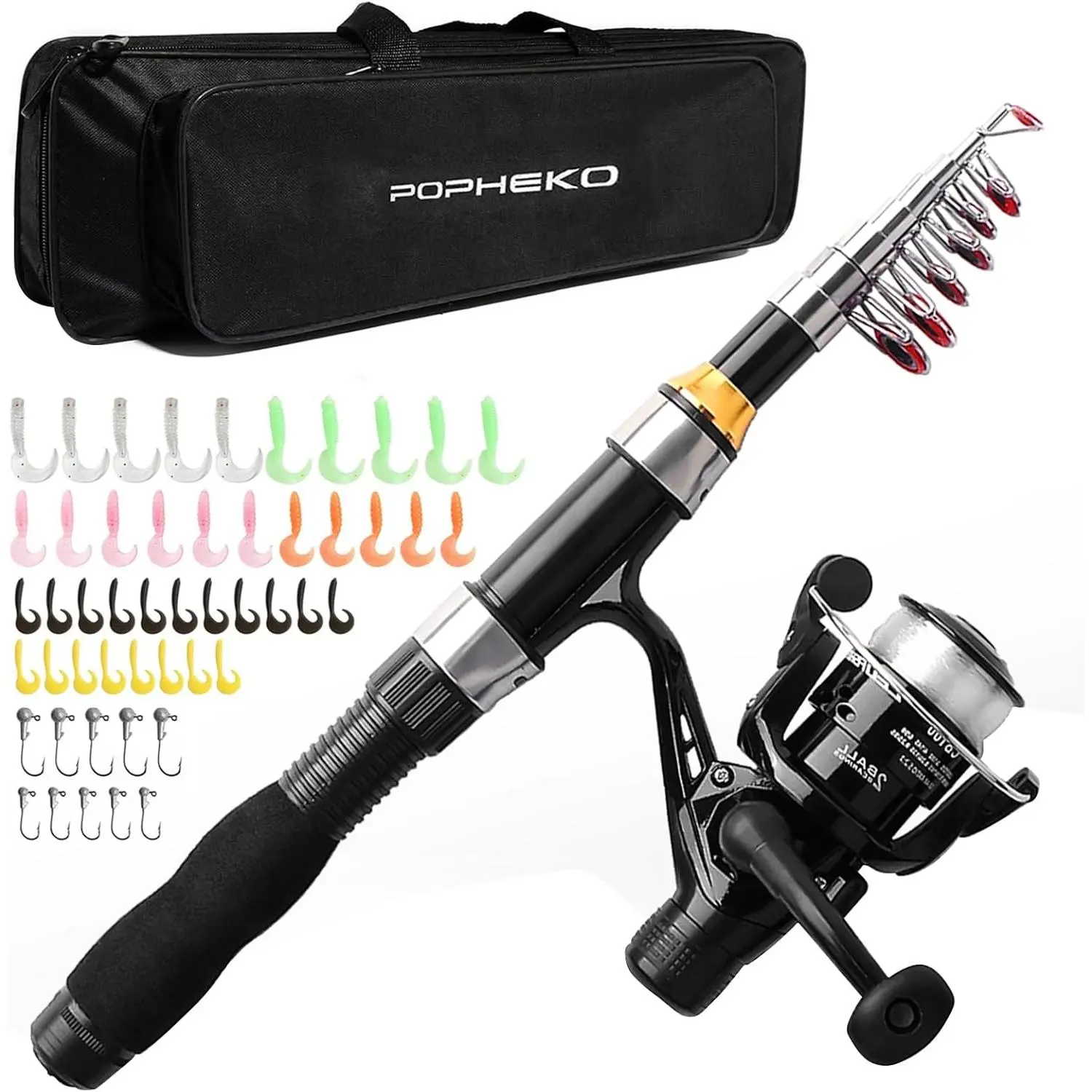 Telescopic Fishing Pole Reel Combo Ultralight Rod Spinning with Tackle Bag All-in-One Accessories Gear Gifts Kit for Adults Beginner Saltwater Freshwater
